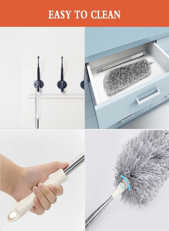 Fruhrer منفضة غبار طويلة من الألياف الدقيقة - منفضة تنظيف مراوح قابلة للثني والفصل مع مقبض قابل للتمديد بطول 100 بوصة، قابلة للغسل، مقبض من الفولاذ المقاوم للصدأ للأسقف والجدران وستائر النوافذ (منفضة غبار للمراوح) - Image 5